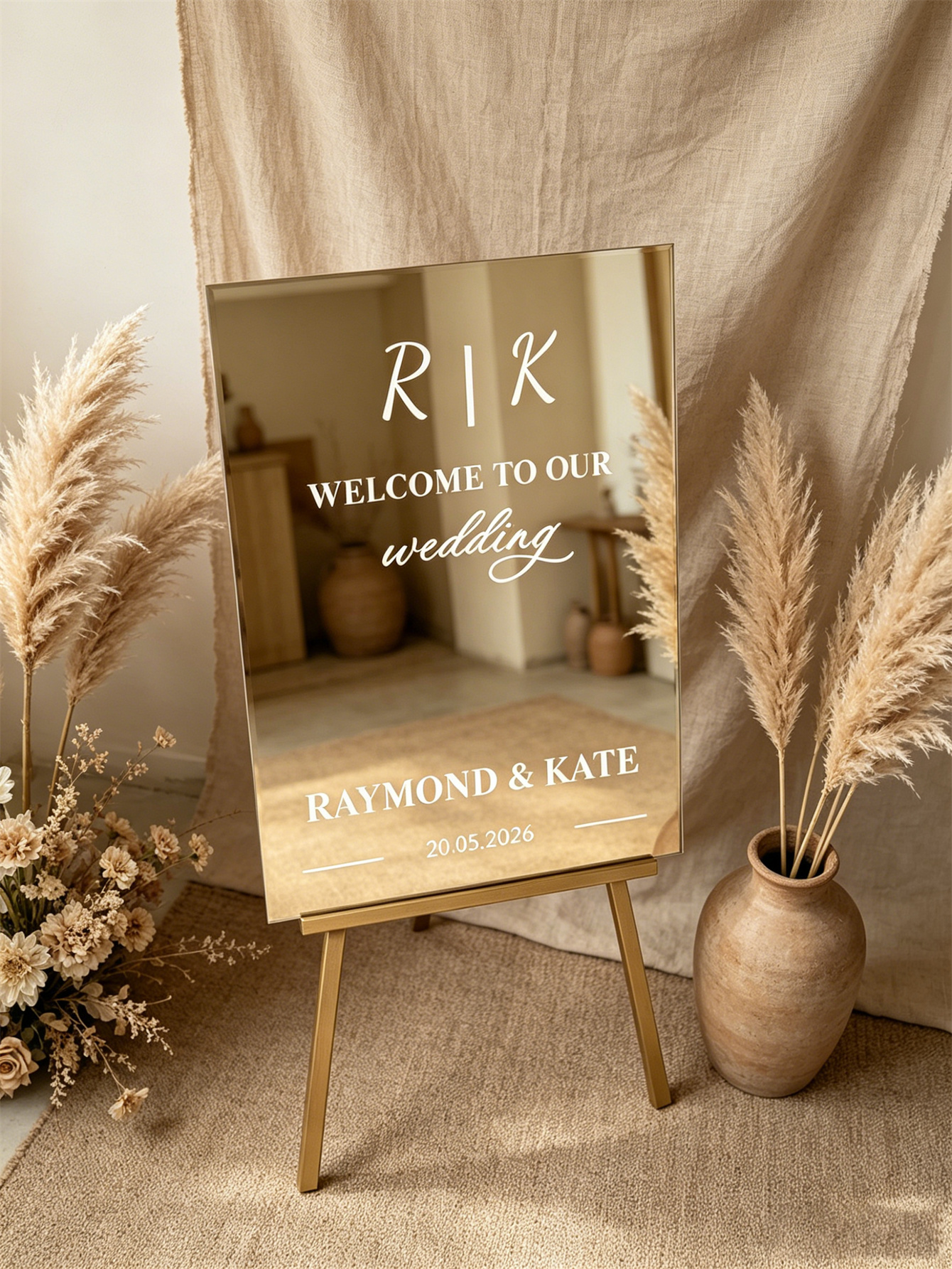Mirror acrylic welcome signs, golden mirror wedding direction signs, custom wedding direction signs, ceremony welcome signs